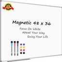 Lockways White Board Dry Erase Board 48 x 36 Inch, Magnetic Whiteboard 4 x 3, Silver Aluminium Frame, Set Including 1 Detachable Aluminum Marker Tray, 3 Dry Erase Markers, 8 Magnets