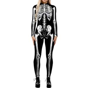 ALBIZIA Women's Skull Skeleton Halloween Costume Jumpsuit Bodysuit Cosplay Bodysuit Outfit (Small-Medium, X177)