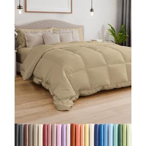 King Size, Beige Alternative Down Comforter - Warm and Lightweight - Luxury and Breathable Hotel Quality Bedding Set - All Season Fluffy and Cozy Oversized Cooling Microfiber Duvet Insert Comforter