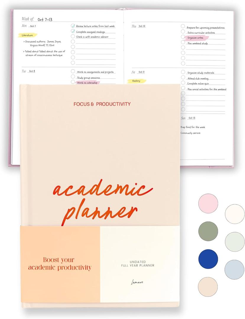 Lamare Academic Planner 2026 College Essentials  Undated Weekly College Student Planner for Homeschool, High School, College & Nursing Students (Peach)