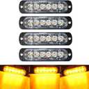 4-Pack 6 LED Amber Strobe Lights Vehicles Trucks Emergency Strobe Lights Kit 12V -24V Warning Hazard Flash Strobe Lights Bar Grill Grille Surface Mount Super Bright Waterproof