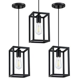 Dolaimy House 3 Pack 1 Light Adjustable Rustic Farmhouse Pendant Light with 5.7" Lantern Cage Mini Pendant Lighting Fixture Black Finish for Kitchen Island Cafe Bar Dolaimy House 3 Pack 1 Light Adjustable Rustic Farmhouse Pendant Light with 5.7" Lantern Cage Mini Pendant Lighting Fixture Black Finish for Kitchen Island Cafe Bar
