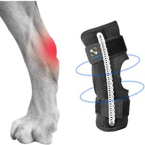 Coodeo Powerful Dog Canine Rear Leg Hock Joint Brace with Metal Spring Strips, Strengthen Support Dog Back Leg Compression Wrap, Help Dogs with Injuries, Sprains, Arthritis, Rheumatism Walk (M, Black)
