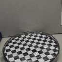 Black and White Kitchen Lazy Susan Turntable  Round Checkered Decorative Tray, 12 Table Top Oak Wood Lazy Susan for Cookies, Dining Table Organizer, Small Kitchen Table Centerpiece