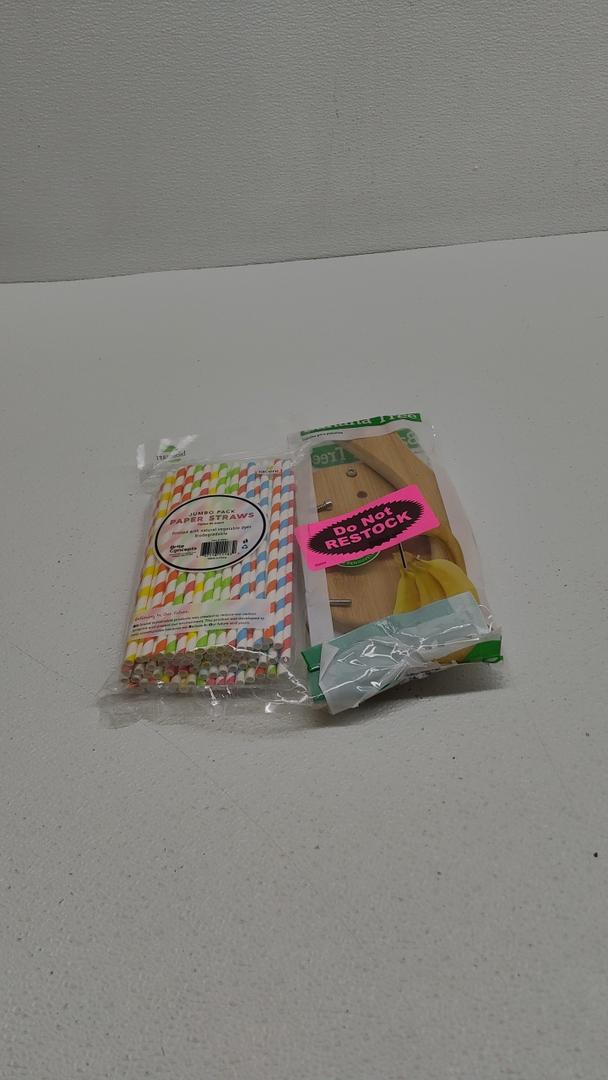 1. JCT BANANA TREE/HOLDER, 2. PAPER STRAWS JUMBO PK 75CT
