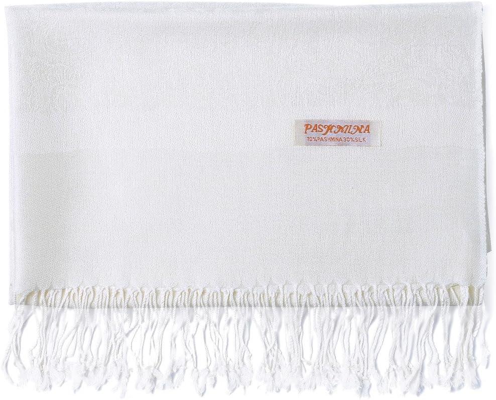 Paisley Scarf Shawl Jacquard Wrap Stole Two Tones Vintage Soft Lightweight With Fringes Reversible (16-ivory)
