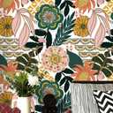 HAOKHOME Boho Peel and Stick Wallpaper Tropical Floral Removable Contact Paper Stick on Wallpaper for Accent Wall Living Room 17.3in x 118in (Yellow/Pink/Green)