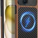 ZZDZZ Magnetic Case Compatible with iPhone 15 Plus Case [Compatible with MagSafe] Wood and Leather Carbon Fiber Design Hybrid Shockproof Phone Case (Black)
