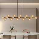 Modern Linear Chandelier for Dining Room, 70 Inch Linear Chandelier, 22-Light Modern Sputnik Chandelier with Amber Striped Glass Globe, Large Island Pendant Light for Kitchen, Adjustable Height