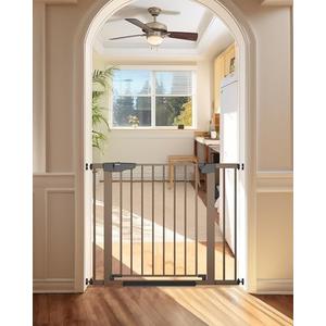 Cumbor 29.7-40.6" Baby Gate for Stairs, Mom's Choice Awards Winner-Dog Gate for Doorways, Pressure Mounted Auto-Close Pet Gates for Dogs Indoor, Safety Child Gate with Easy Walk Thru Door, Brown