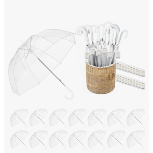 15-Pack Wedding Umbrellas, Windproof Bulk with Thank You Tags, Large Dome Guest Favors for Wedding Party & Outdoor Photography
