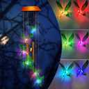 IMAGE Wind Chimes Solar Hummingbird Wind Chime with Metal Tubes Color Changing Lights Outdoor Solar Lights Hanging Decorative Garden Lights Xmas Gifts for Decor Home Garden Patio Yard Indoor Outdoor