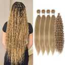Ash Honey Blonde Braiding Hair Pre stretched,Knotless Boho Hair for Braiding Synthetic Hypoallergenic Curly Crochet Braids Twist Bohemian Box Braids Hair (#M27/613 5Packs)