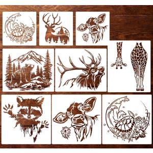 Animal Wood Burning Stencils for Painting 12 Deer Bear Cow Stencil Wildlife Stencils for Crafts T-Shirt Fabric Wood DIY Decor