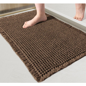 Waffle Bath Mat,Super Absorbent Non Slip Bathroom Rug,Brown 24x36inch,Machine Washable Ultra Soft Floor Mats