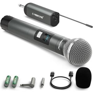 Phenyx Pro Single Digital Wireless Microphone System, w/1 Metal Handheld Dynamic Microphone, Mini Receiver, 15 UHF Frequencies, Cordless Mic for Karaoke, DJ, Singing, Church, Wedding(PDP-1-1H)
