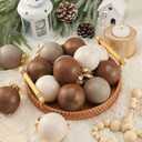 Yunlly 24 Pcs Textured Christmas Ball Ornaments 2.36'' Neutral Christmas Tree Decor Modern Vintage Brown Hanging Decor Shatterproof Home Ornaments for Rustic Large Farmhouse (Classic Color)