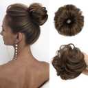 CJL HAIR 2PCs Small Cute Messy Bun Hair Piece for Thin Hair Women Mini Synthetic Curly Bun Scrunchies Updo Hairpieces Coffee Brown