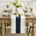Artoid Mode Dark Blue Farmhouse Rustic Table Runner, Seasonal Holiday Hollow Kitchen Dining Table Decoration for Home Party Decor 12x72 Inch