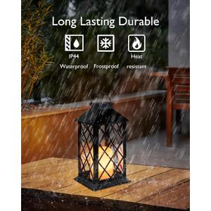 Homemory Solar Lantern Outdoor Waterproof Hanging with Flickering Flameless Candle, 13'' Garden Outdoor Lantern Decorative for Patio Front Porch Backyard Balcony Cabin Outside Table (1ct, Black)