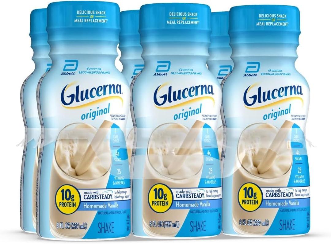 Glucerna Original Diabetes Care Shake, Homemade Vanilla, Diabetic Meal Replacement to Support Blood Sugar Management, 10g Protein, 180 Calories, Ready to Drink, 8-fl-oz Bottle, 6 Pack (1 JAN 2027)