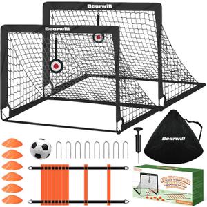Soccer Goal, Kids Soccer Goals for Backyard Set of 2, 4x3ft Portable Soccer Goal Pop Up Soccer Net, Kids Soccer Net Training Equipment with Soccer Ball, Ladder, Cones, Targets (Black)