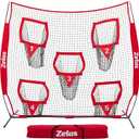 ZELUS 8 x 8ft Football Throwing Net, Quarterback Training Equipment with 5 Target Pockets, Football Practice Throwing Passing Accuracy Trainer with Carry Bag Ground Stakes for Kids Adults, Red