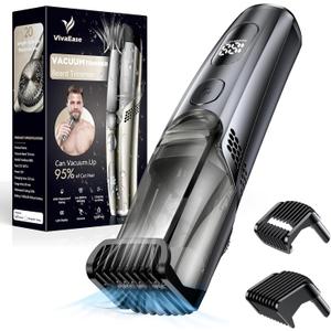 Vacuum Beard Trimmer for Men, New Version Adjustable Precision Trimming Length with 2 Comb, Electric Cordless Vacuum Trimmer for Beard, Waterproof and Rinses Easy, Blades for Skin fit, Black