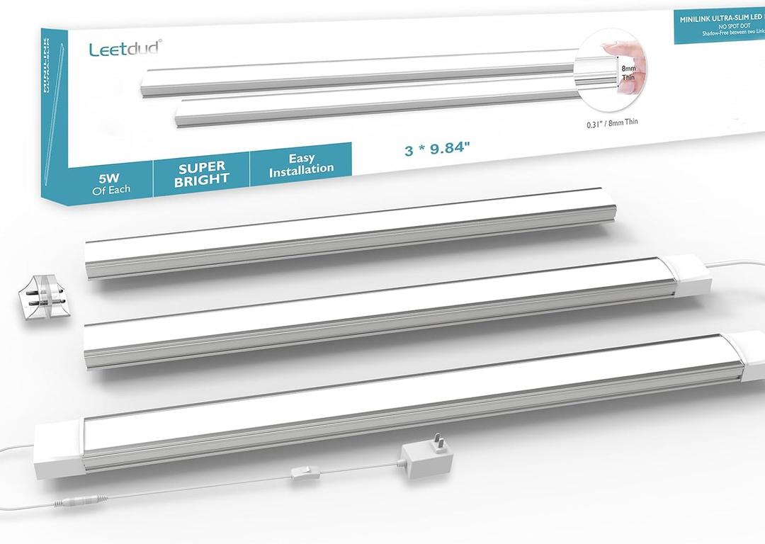 LED Under Cabinet Lighting Plug in, 10 Inch 3 Pcs, 15W Ultra Thin 4000k Super Bright 1200Lm Counter Light Bar, Easy Installation Under Cabinet Lights for Kitchen, Sink, Counter (10 Inch, 3 Pcs)