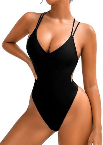 ShawGobow Sexy Swimsuit for Women,Backless Scrunch Butt High Cut Monokini,One Piece Cheeky Bathing Suit Beach Pool Party M