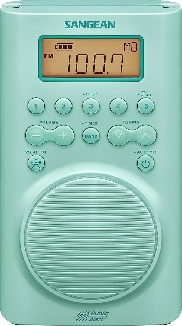 Sangean H205TQ Portable AM/FM/Weather Alert Digital Tuning Waterproof Shower Radio, Turquoise
