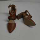 SM New York Brown Faux Leather Block Stacked Heel Ankle Strap Shoes Woven Buckle 8.5 size