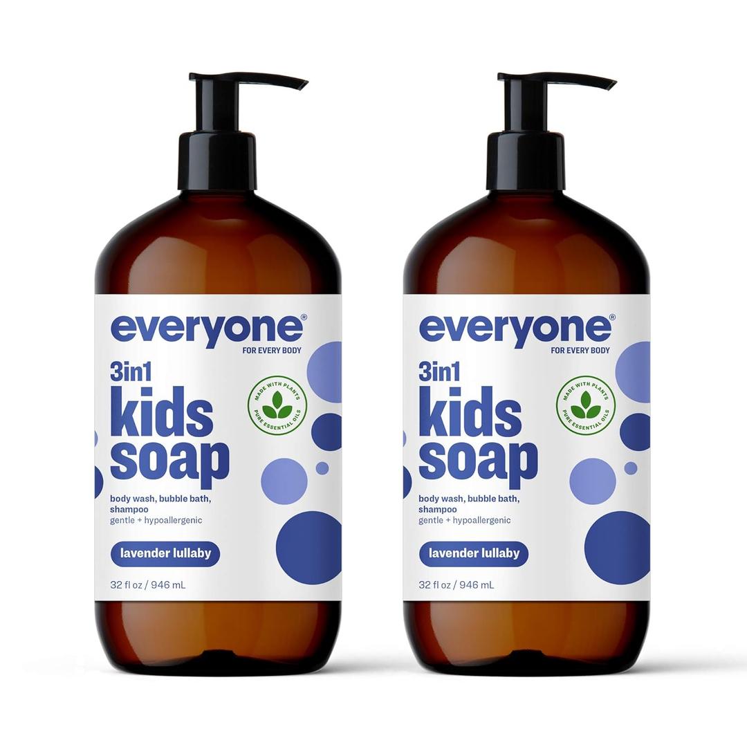 Everyone 3-in-1 Kids Soap, Body Wash, Bubble Bath, Shampoo, 32 Ounce (Pack of 2), Lavender Lullaby, made with Essential Oils for Toddlers, tweens and teens