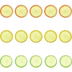Tyqour 15 Pcs Fake Lemon Slices Plastic Lemons Decor Artificial Faux Lemon for Kitchen Home and Party Decoration (Yellow, Orange, Cyan)