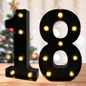 Led Light Up Numbers, 18th Birthday Decorations, Marquee Numbers Lights, Battery Powered Light Up Sign for Sweet 18 Decor Party (Black)