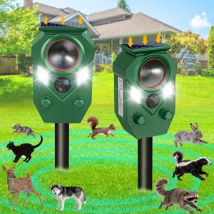 Ultrasonic Animal Repeller Outdoor,Cat Repellent & Deterrent with PIR Sensor & Flashing Light,Solar Powered Deer Repellent Device for Squirrels,Raccoons,Skunks,Rabbits,and Dog,IP65 Waterproof - 2 Pack