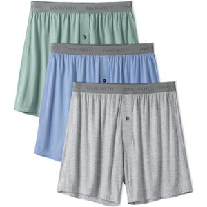 DAVID ARCHY Mens Underwear Bamboo Rayon Boxers for Men Breathable and Cool Men's Boxer Shorts with Button Fly 3 Pack (A5, Blue/Light Green/Heather Gray)