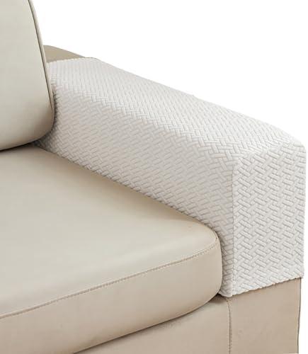 Stlemiko Couch Sofa Arm Chair CoverPolyester Stretch Arm Rest Covers for Sofa Recliner Chair Arm Covers Protectors with Twist Pins (Cream White,L)