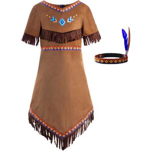 ReliBeauty Girls Native Costume Kids Dress Outfit,130 (6-7/130, Brown)