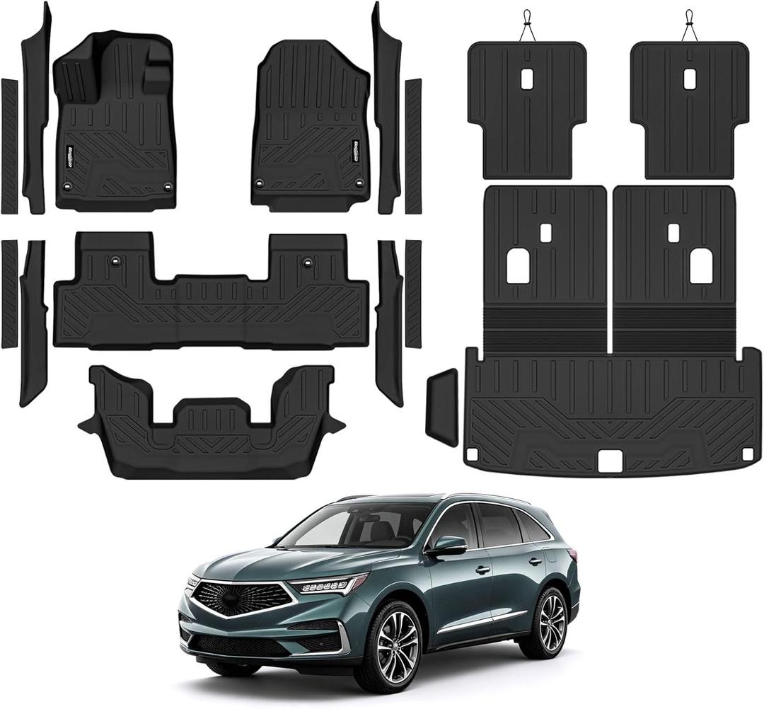 Floor Mats for 2022-2026 Acura MDX Accessories | Trunk Mat with Backrest Mat and 2nd Row Backrest Mat & Door Sill Guard All Weather TPE Protector Floor Liners