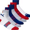 PUMA International Soccer 2026 Athletic Quarter Crew Socks, Arch Support & Cushioned Footbed (10-13, Usa)