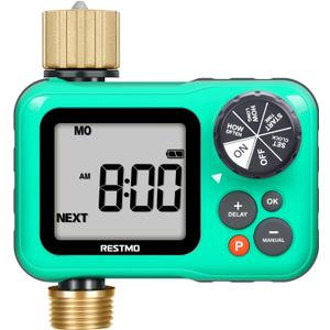 RESTMO Sprinkler Timer with Brass Inlet & Outlet, 3 Separate Programs Hose Timer, Programmable Water Timer for Garden Hose, Manual | Rain Delay | Automatic Watering System for Drip Irrigation and Lawn