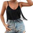 Ella Lust Cowgirl Fringe Bodysuit for Women - Western Country Concert Outfits Boho Tassel Jumpsuit Rave Festival Tops Romper (X-Large, Black)