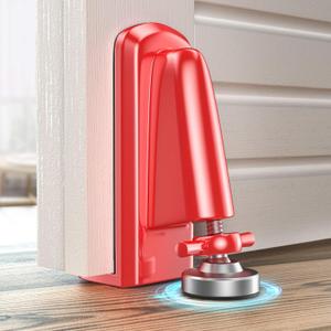 Door Jammer Door Stopper, Portable Door Security Lock for Travel/Apartment/Safety Self Defense/Personal Protection, Aluminum Alloy Anti-Slip Door Lockdown Security Device (Red)