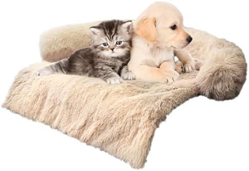 Tinaco Luxurious Calming Dogs/Cats Bed Mats, Dog Pad Washable Removable Couch Cover, Plush Long Fur Mat for Pets, Waterproof Lining, Perfect for Small, Medium and Large Dogs and Cats (Beige, 34"x30")