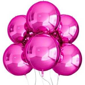 AULE Hot Pink Party Balloon Decorations - Pack of 6, Jumbo 22 Inch 4D Metallic Hot Pink Balloons, Large Foil Sphere, Big Round Mylar Balloons