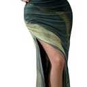 WDIRARA Women's One Shoulder Mesh Ruched Maxi Dress Tie Dye High Slit Bodycon Dresses, Size -M