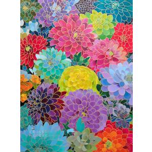 Cross & Glory  Gilded Dahlia Symphony  1000 Piece Jigsaw Puzzle for Adults | Vibrant Floral Mosaic Art Puzzle | Gold Foil Dahlia Artwork | Premium Ribbon-Cut Puzzle with Satin Finish