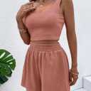 Verdusa Women's 2 Piece Summer Outfits Crop Tank Top and Shorts Going Out Clothing Sets Dusty Pink X-Small (Pink, XS)