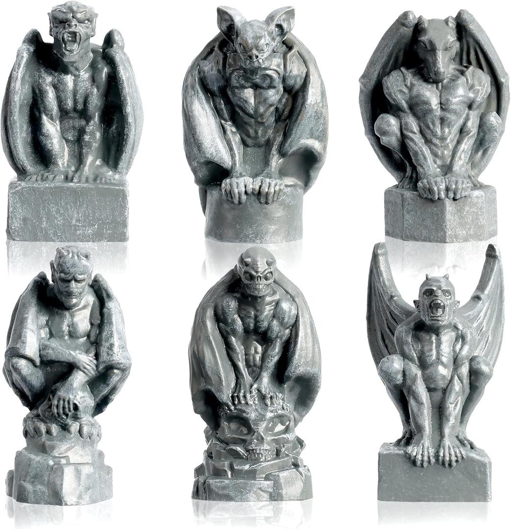 Rileryan 6 PCS Miniature Evil Gargoyles Figurines Statue for Halloween Village Decorations Accessories Mini Graveyard Cemetery Decor